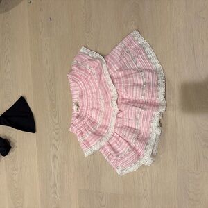 LoveShackFancy Pink and White Mini Skirt